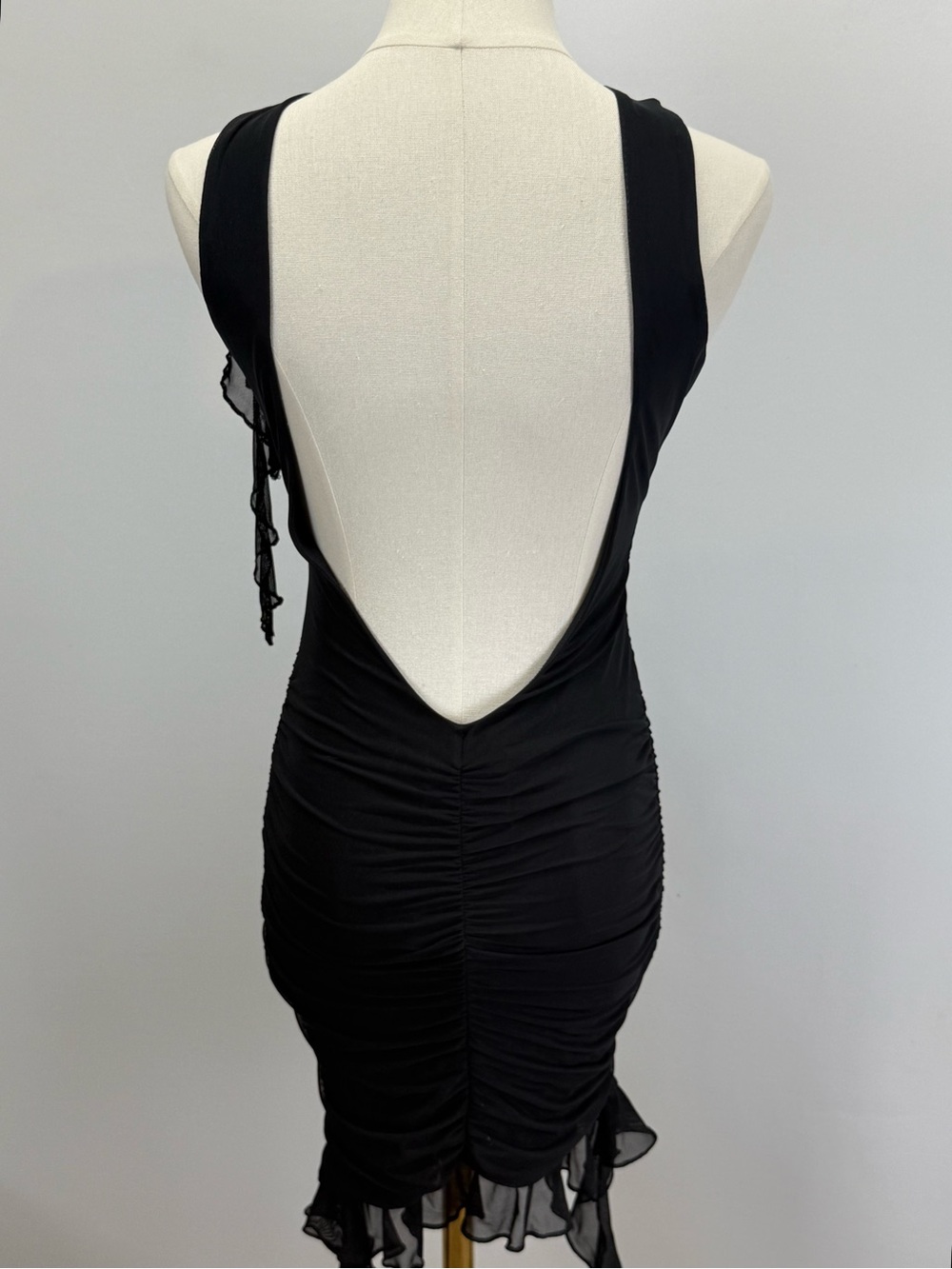 OH POLLY Black Sleeveless Ruffle-Detail Bodycon Mini Dress size 6 - Picture 7 of 15